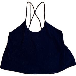 ZARA Cami Tank Top Womens XL Black Velvet Crisscross Back Spaghetti Strap